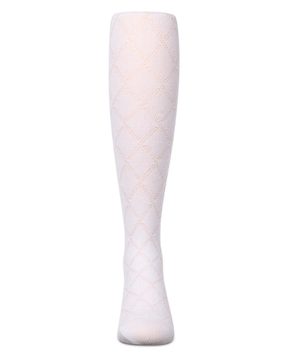 Girls Drop-Stitch Diamond-Pattern Cotton-Rich Mini-Ribbed Tights