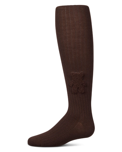 Girls "Cozy Cub" Ribbed Cotton-Rich Applique-Trimmed Sweater Tights