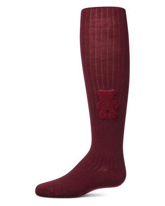 Girls "Cozy Cub" Ribbed Cotton-Rich Applique-Trimmed Sweater Tights