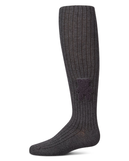 Girls "Cozy Cub" Ribbed Cotton-Rich Applique-Trimmed Sweater Tights