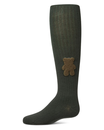 Girls "Cozy Cub" Ribbed Cotton-Rich Applique-Trimmed Sweater Tights