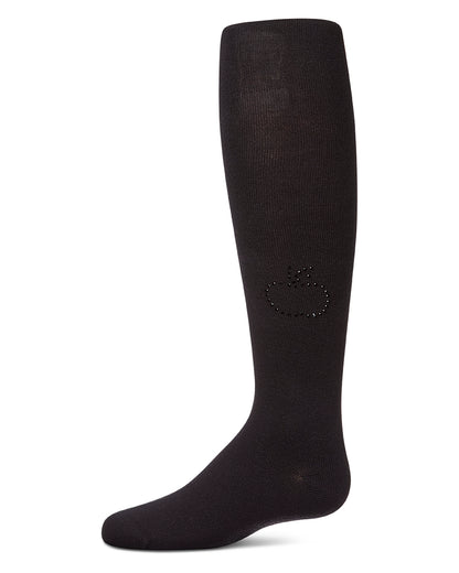 Girls "A+ Apple" Cotton-Rich Opaque Rhinestone-Trimmed Tights