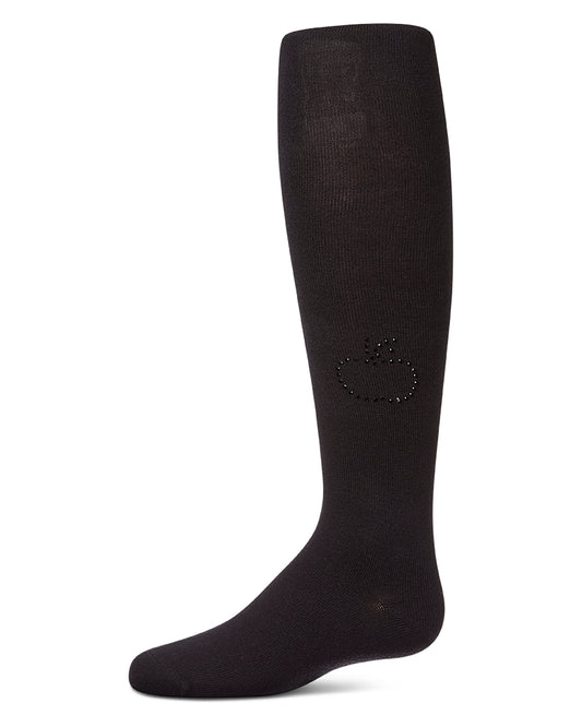 Girls "A+ Apple" Cotton-Rich Opaque Rhinestone-Trimmed Tights