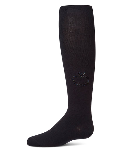 Girls "A+ Apple" Cotton-Rich Opaque Rhinestone-Trimmed Tights