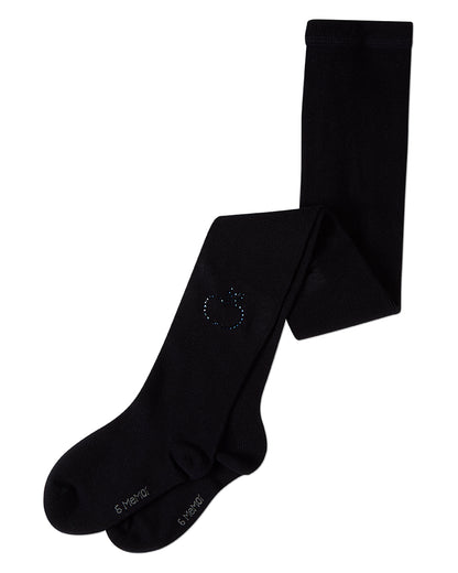 Girls "A+ Apple" Cotton-Rich Opaque Rhinestone-Trimmed Tights