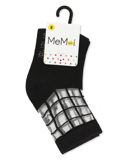 Girls Window Pane Sheer Cotton Blend Socks : Color: Black