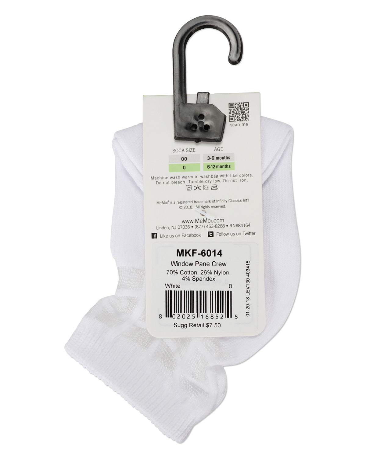 Girls Window Pane Sheer Cotton Blend Socks : Color: White