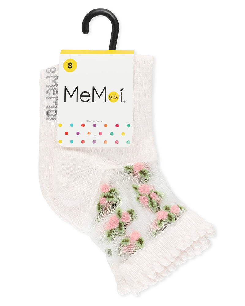 Peek-A-Boo Sheer Floral Girls Cotton Blend Crew Socks