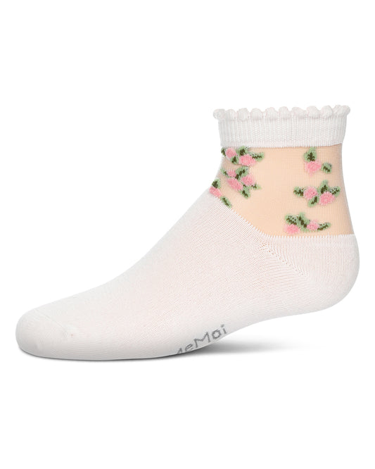 Peek-A-Boo Sheer Floral Girls Cotton Blend Crew Socks : Color: Light Pink