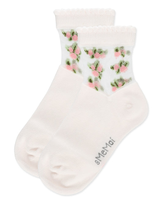 Peek-A-Boo Sheer Floral Girls Cotton Blend Crew Socks : Color: Light Pink