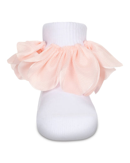Hello Darlin' Flower Petal Cotton Blend Girls Anklet Socks : Color: White/Pink