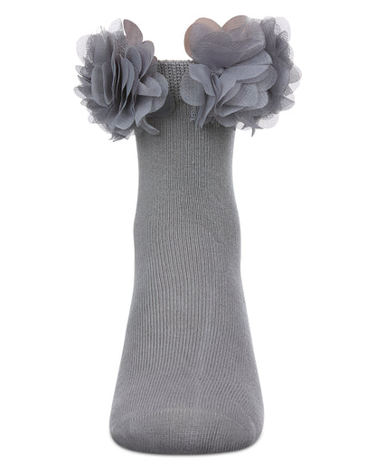 Girls' Floral Halo Cotton Anklet Socks : Color: Gray