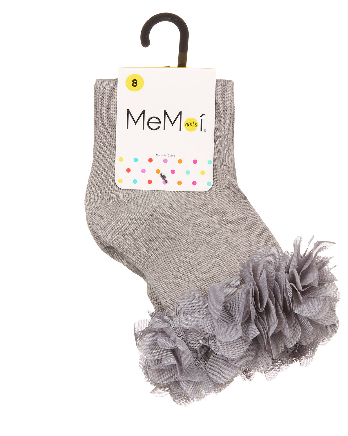 Girls' Floral Halo Cotton Anklet Socks : Color: Gray