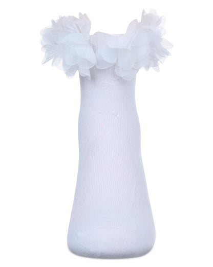 Girls' Floral Halo Cotton Anklet Socks : Color: White