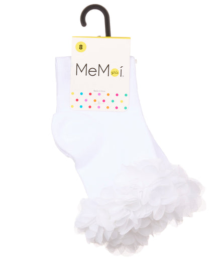 Girls' Floral Halo Cotton Anklet Socks : Color: White