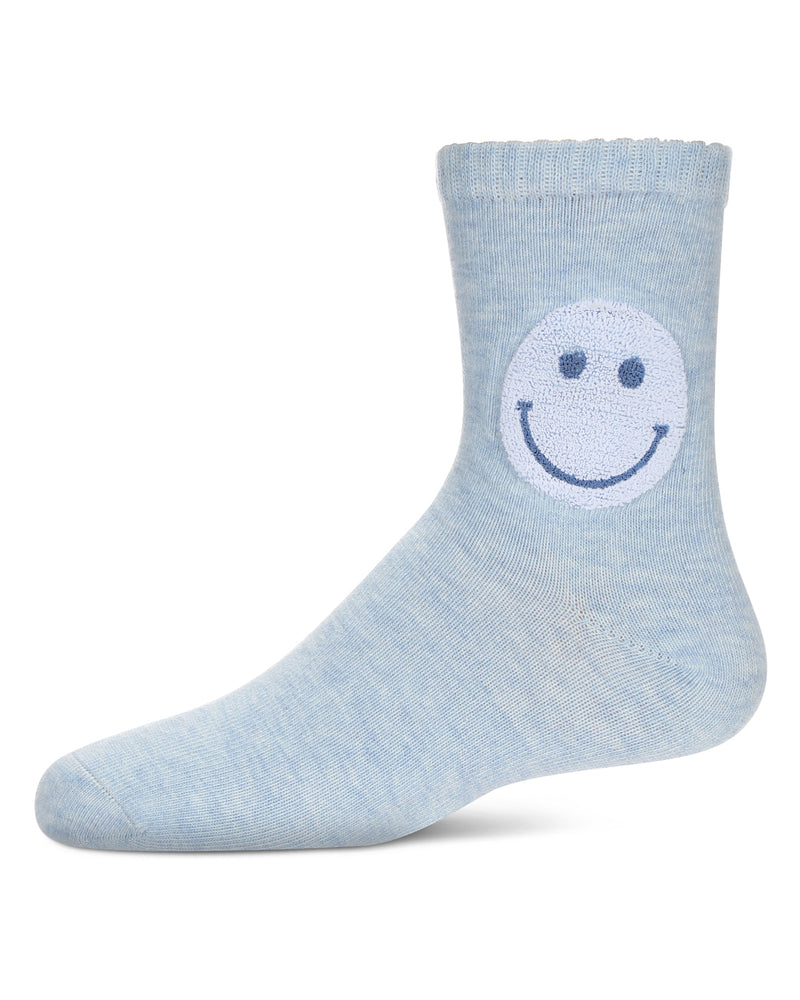 Girls' Fuzzy Smiley Face Crew Socks