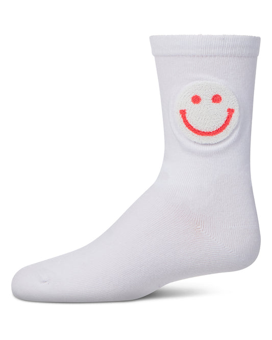 Girls' Fuzzy Smiley Face Crew Socks