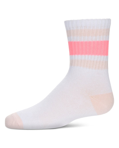 Girls' Neon Stripe Crew Socks : Color: White-Neon Pink