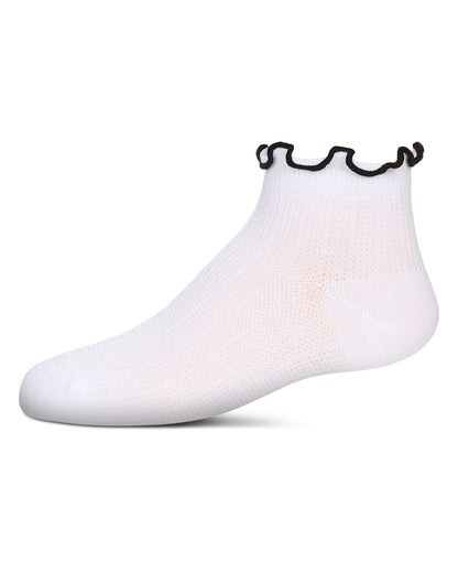 Girls' Colored Ruffle Anklet Socks : Color: White-Black