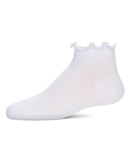 Girls' Colored Ruffle Anklet Socks : Color: White-Light Blue