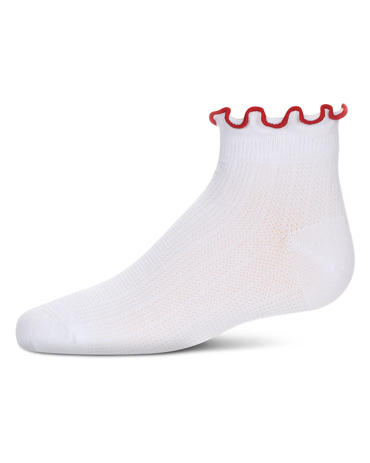 Girls' Colored Ruffle Anklet Socks : Color: White-Red