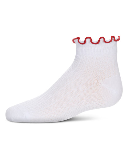 Girls' Colored Ruffle Anklet Socks : Color: White-Red