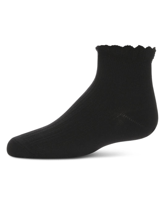 Girls' Crochet Ruffle Anklet Socks : Color: Black
