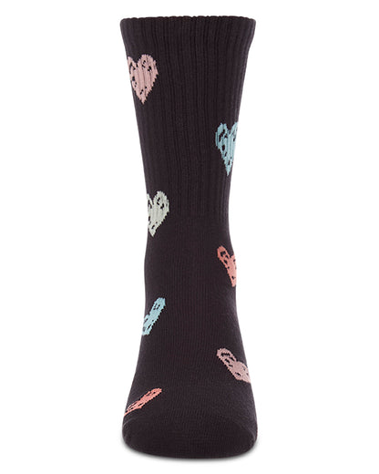 Girls Cozy Ribbed Cotton Blend "Graffiti Heart" Crew Sock