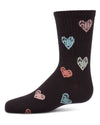 Girls Cozy Ribbed Cotton Blend "Graffiti Heart" Crew Sock