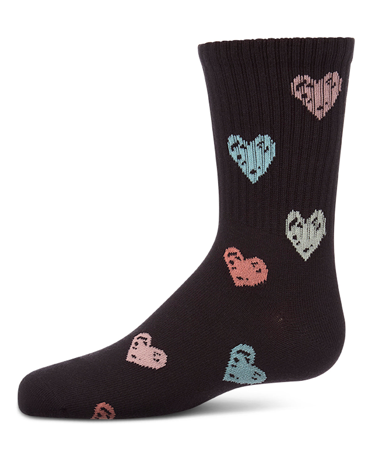 Girls Cozy Ribbed Cotton Blend "Graffiti Heart" Crew Sock