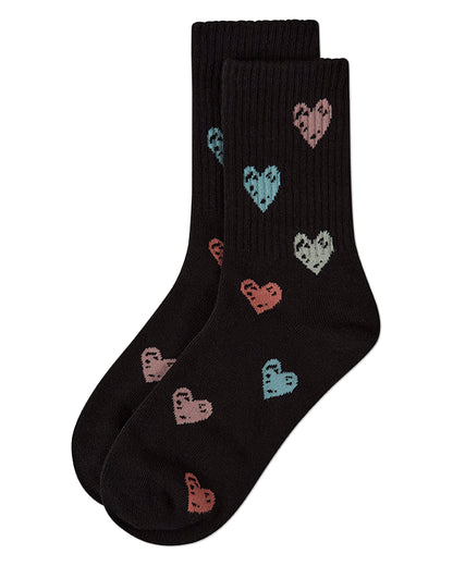 Girls Cozy Ribbed Cotton Blend "Graffiti Heart" Crew Sock
