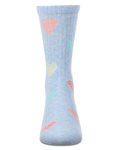 Girls Cozy Ribbed Cotton Blend "Graffiti Heart" Crew Sock
