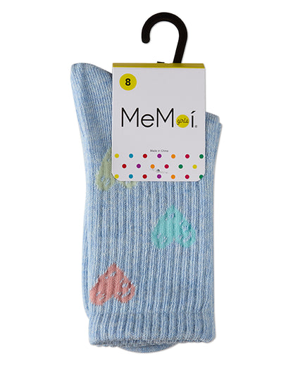 Girls Cozy Ribbed Cotton Blend "Graffiti Heart" Crew Sock