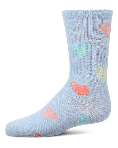 Girls Cozy Ribbed Cotton Blend "Graffiti Heart" Crew Sock