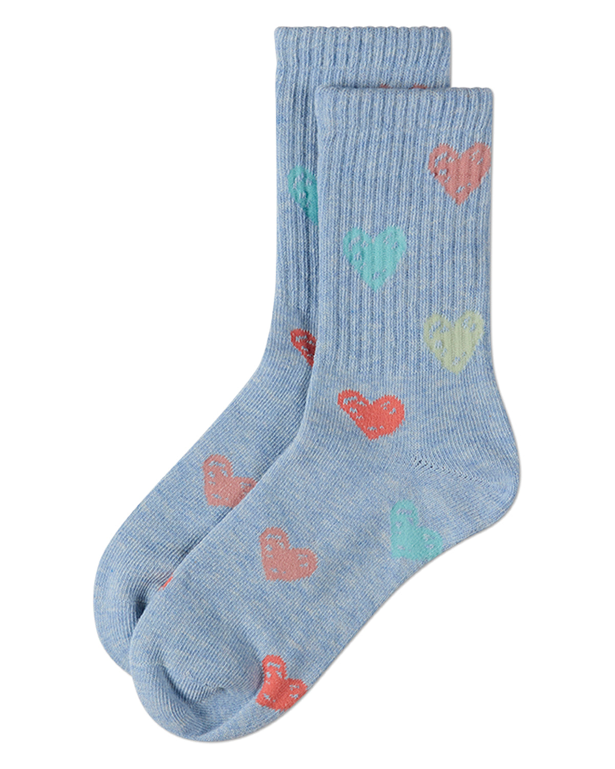 Girls Cozy Ribbed Cotton Blend "Graffiti Heart" Crew Sock