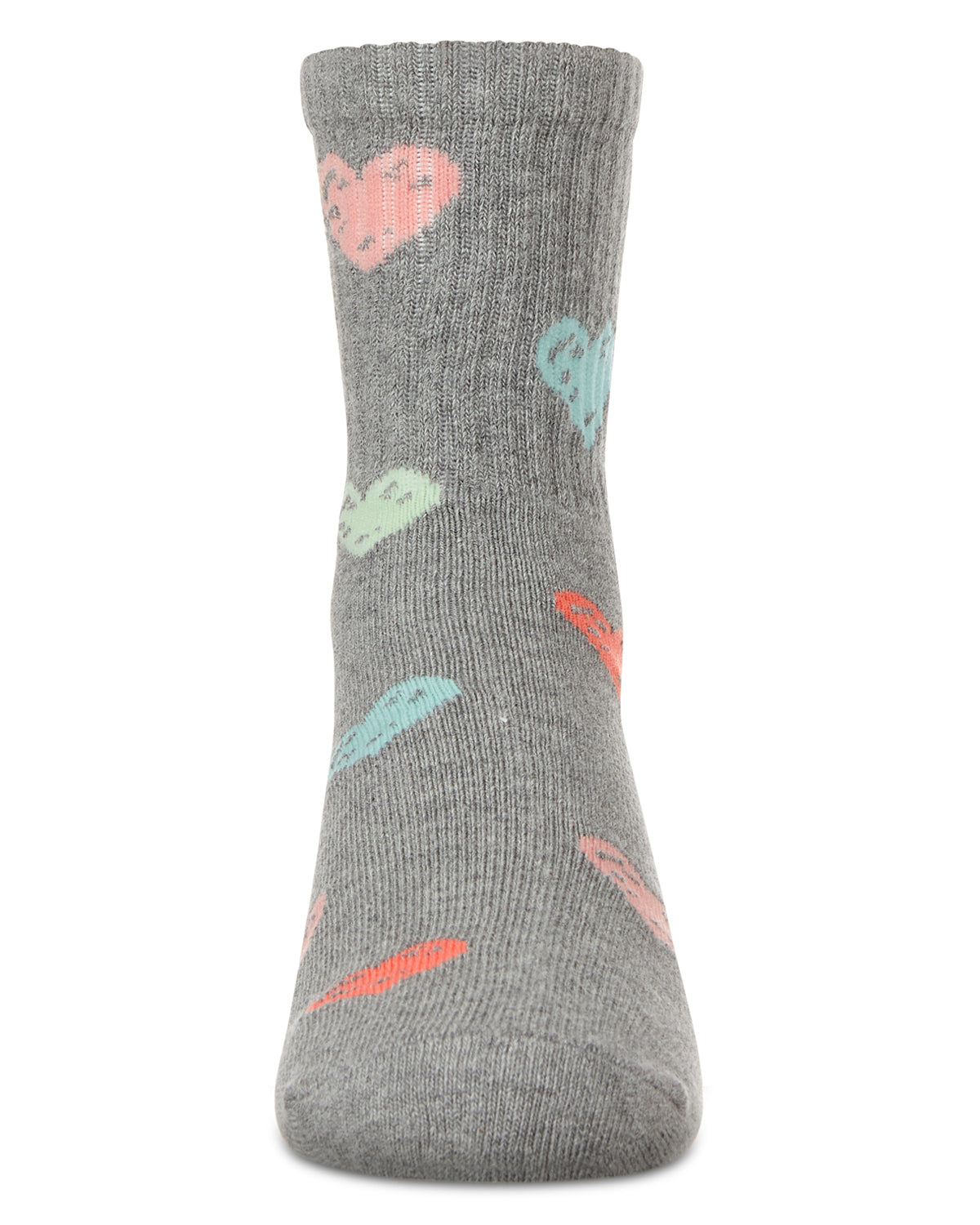 Girls Cozy Ribbed Cotton Blend "Graffiti Heart" Crew Sock : Color: Black
