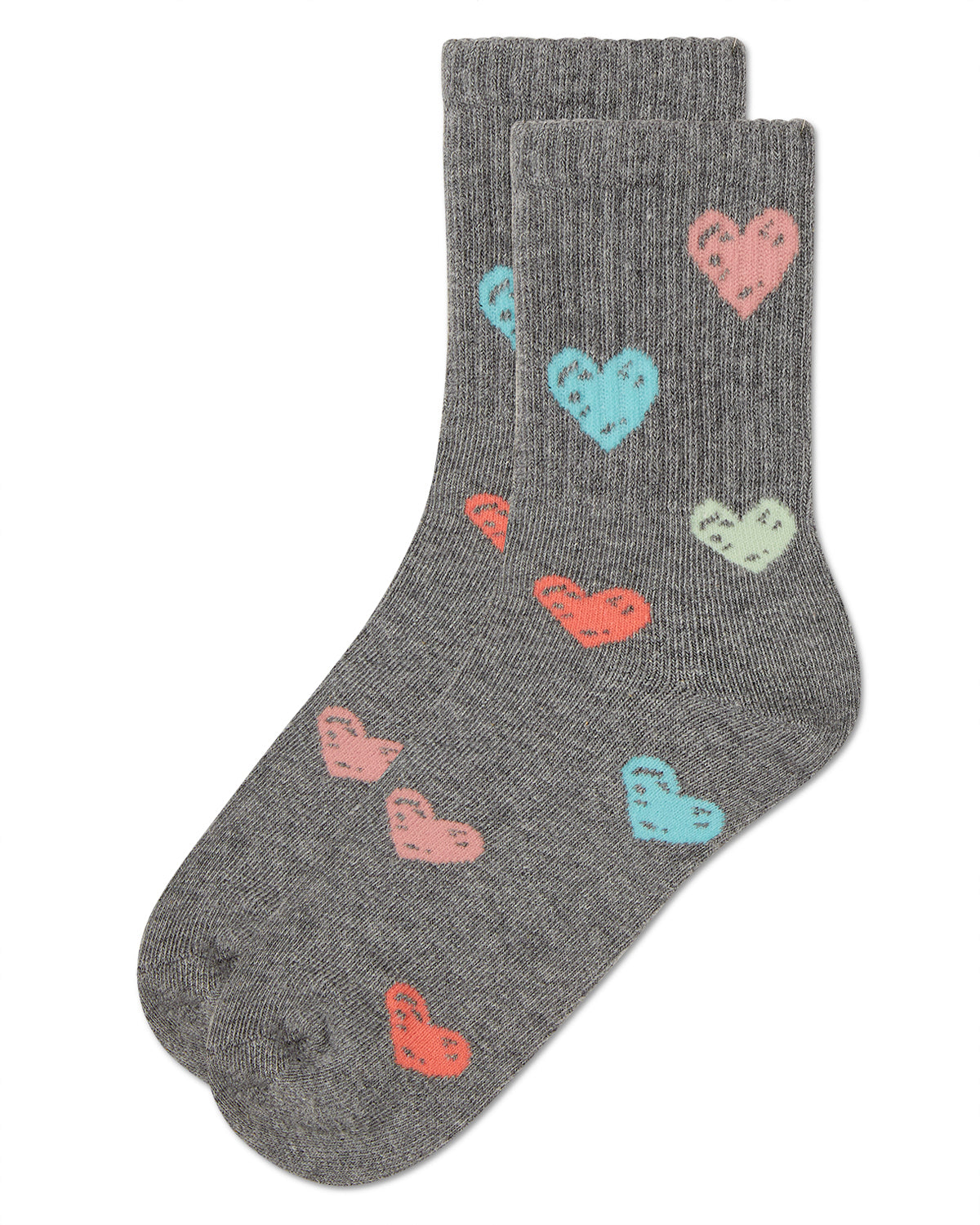 Girls Cozy Ribbed Cotton Blend "Graffiti Heart" Crew Sock : Color: Black
