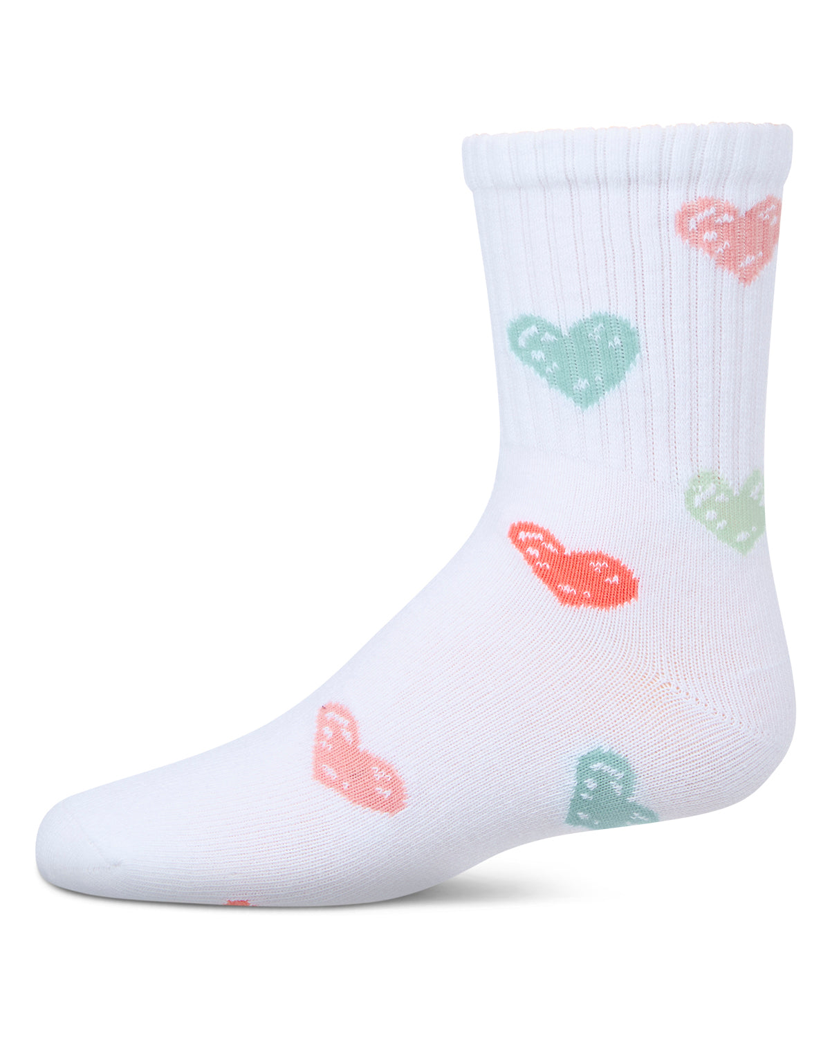 Girls Cozy Ribbed Cotton Blend "Graffiti Heart" Crew Sock : Color: White