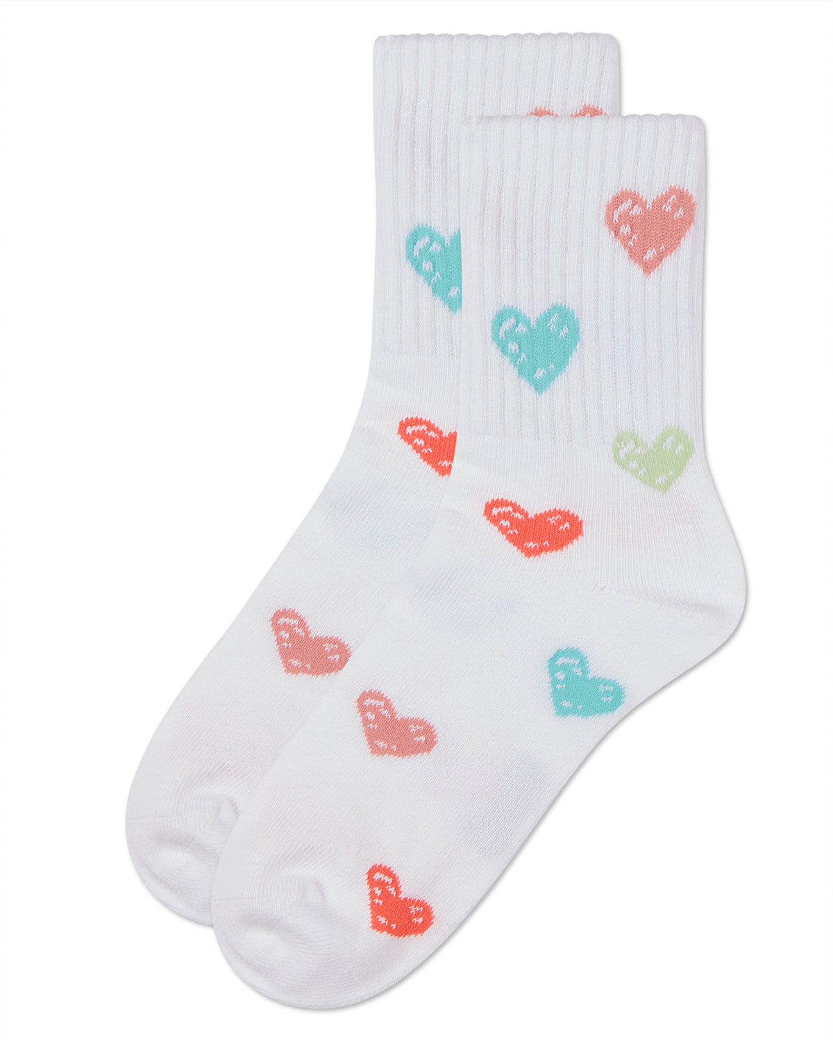 Girls Cozy Ribbed Cotton Blend "Graffiti Heart" Crew Sock : Color: Black