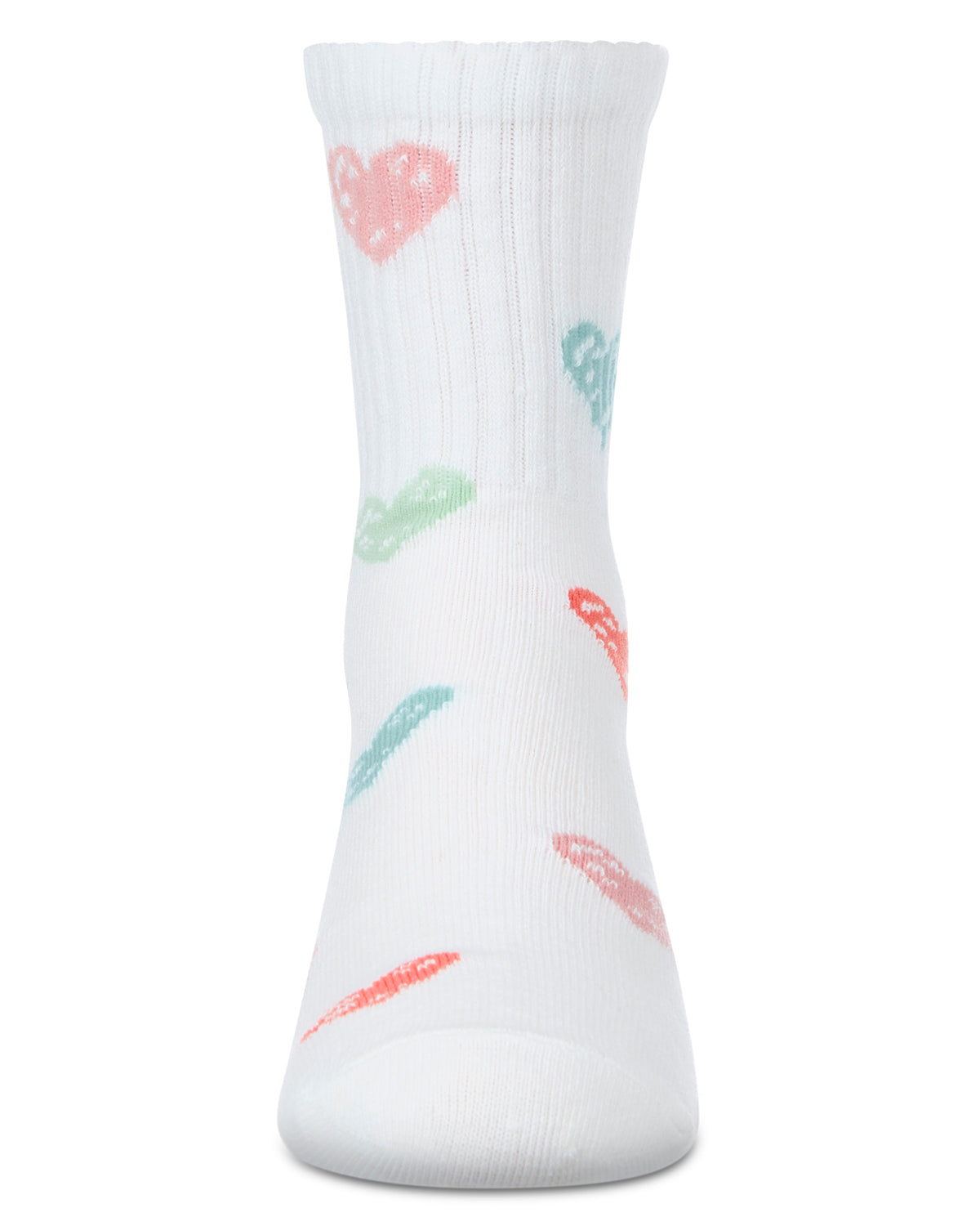 Girls Cozy Ribbed Cotton Blend "Graffiti Heart" Crew Sock : Color: Black