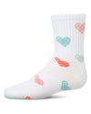 Girls Cozy Ribbed Cotton Blend "Graffiti Heart" Crew Sock : Color: Winter White