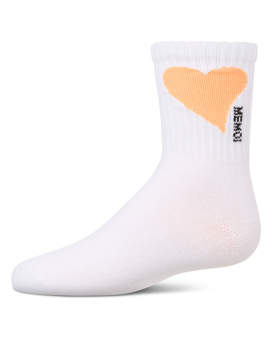 Girls' Single Heart Logo Crew Socks : Color: White