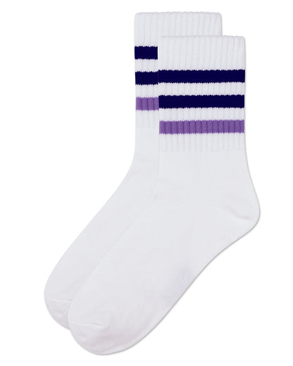 Girls' Two Tone Varsity Stripe Crew Socks : Color: Blue