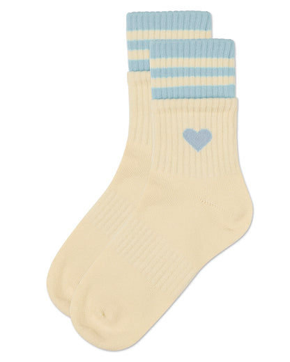 Girl's Sport Rib Heart Crew Socks : Color: White