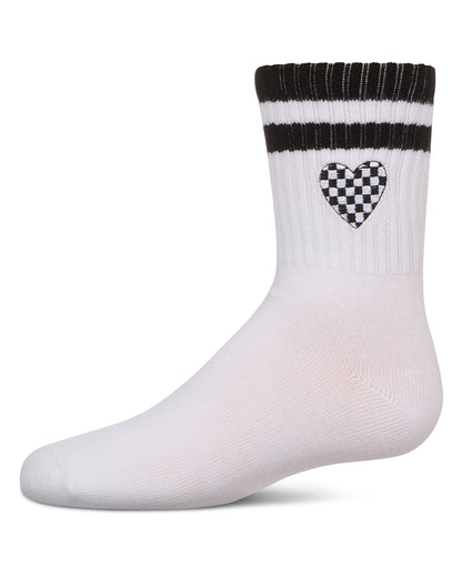 Girls' Checkered Heart Crew Socks : Color: Black