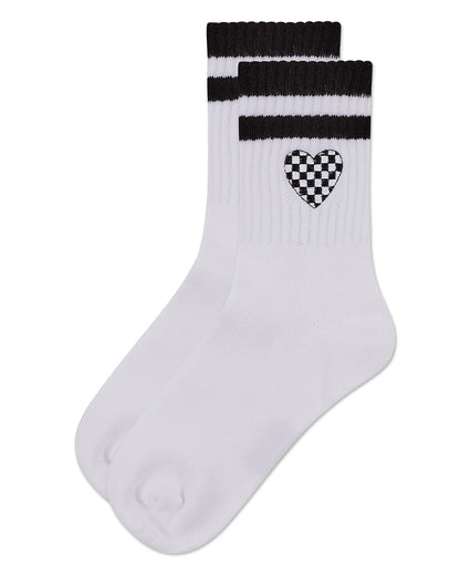 Girls' Checkered Heart Crew Socks : Color: Black