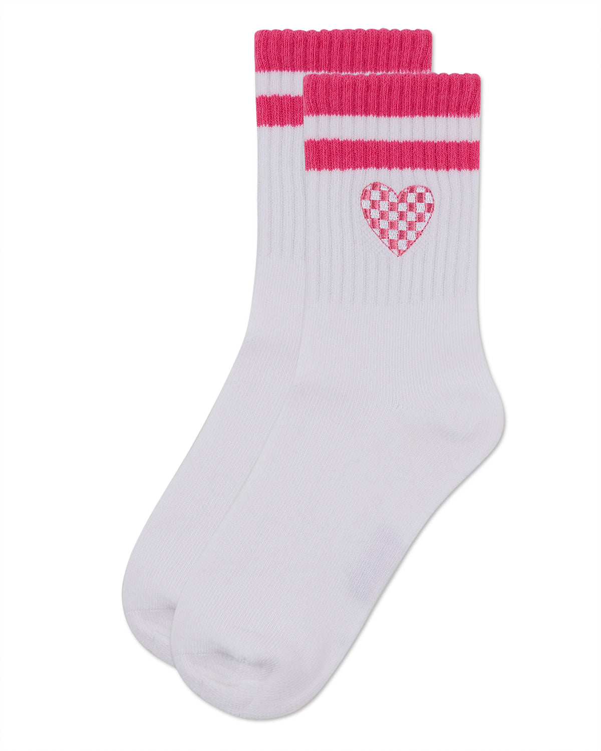 Girls' Checkered Heart Crew Socks : Color: Black