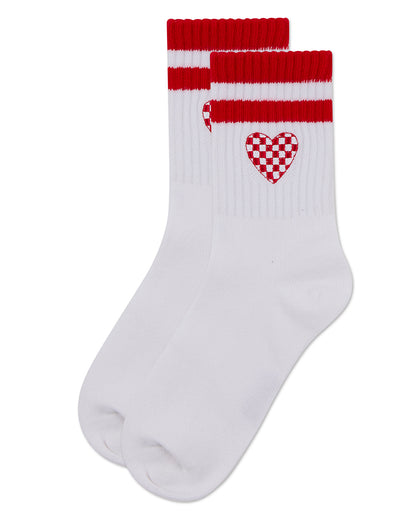 Girls' Checkered Heart Crew Socks : Color: Black