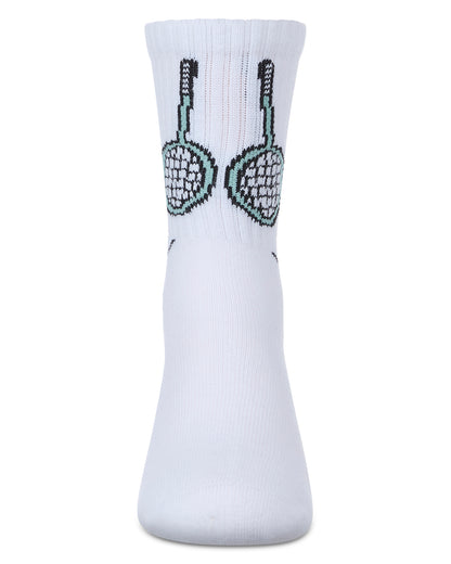 Girls' Tennis Smiley Face Crew Socks : Color: White