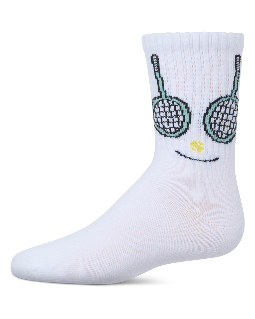 Girls' Tennis Smiley Face Crew Socks : Color: White